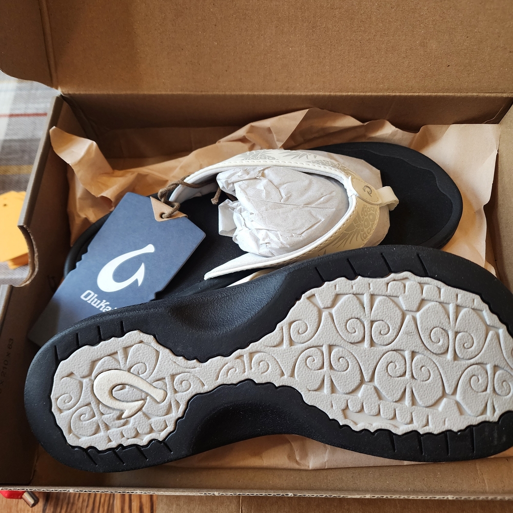 OluKai Black and White Sandals - Picture 2 of 6